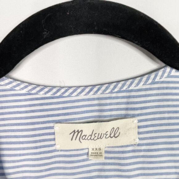 Madewell 2XS Blue White Striped Wrap Tie Blouse Top 3/4 Sleeves Cotton VNeck - Picture 9 of 11
